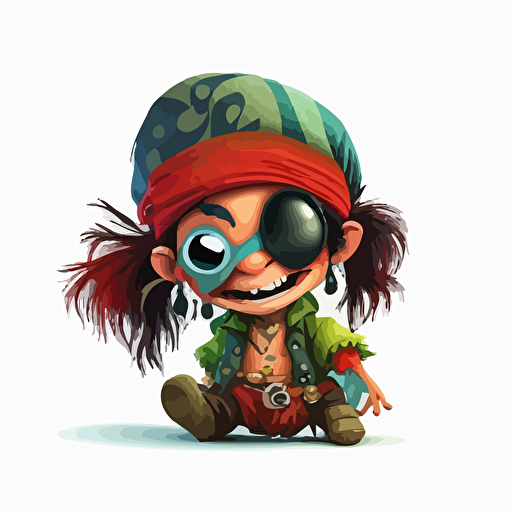A saturated colorfull baby fur jack sparrow, goofy looking, smiling, white background, vector art , pixar style