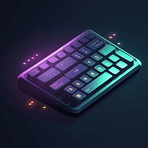 A minimalistic vector emblem of a computer and keyboard featuring code and tech textures, gradients, modern, vector, simple