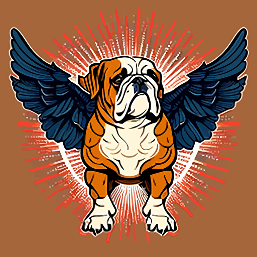 vector style flat illustration of an english bulldog with eagle wings