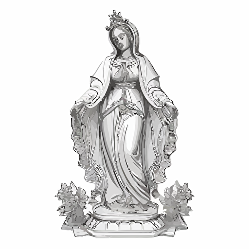 Yemaya Santeria statue front view, in style of Mary, baroque, black and white line drawing vector illustration, white background