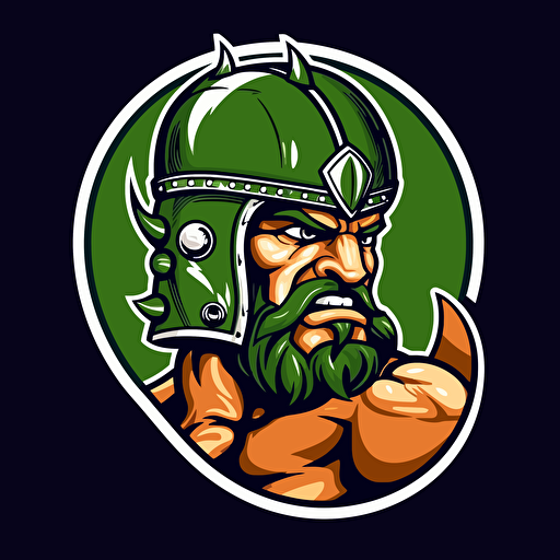 rugby vector logo, saracen warrior holding rugby ball with scimitar, primary color green