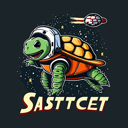 a mascot logo of a turtle astronaut with rocket attached to shell, simple, vector