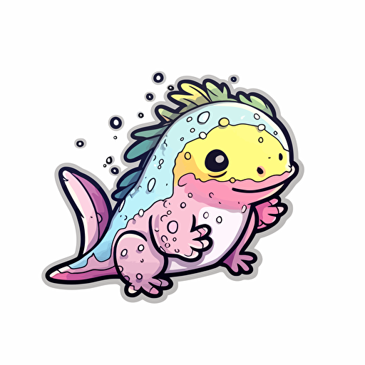 colourful cute axolotl , Sticker, Adorable, Tertiary Color, Graffiti, Contour, Vector, White Background, Detailed