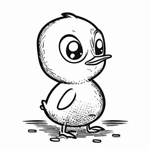 cute duck in farm, big cute eyes, pixar style, simple outline and shapes, coloring page black and white comic book flat vector, white background