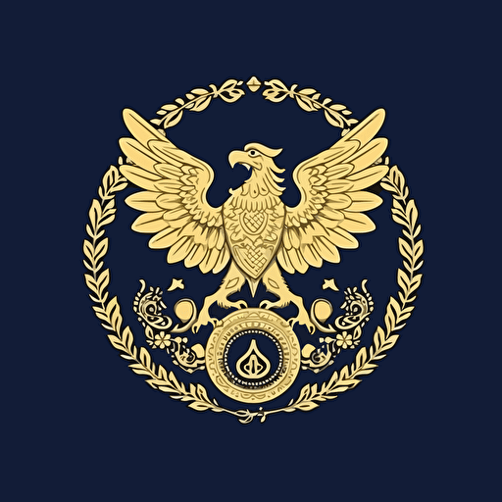 circle shape logo of indonesia with garuda on center, should represent of nation, vector, gold and blue