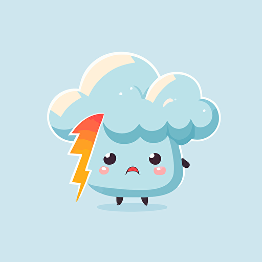 cute cloud kawaii style, angry storm cloud with thunder, vector clipart