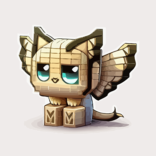 Simplified representation. funny baby cat with small wings. caricature 2D. vector art style. minecraft emoji