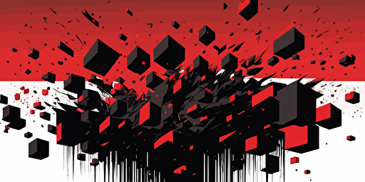 minimalist, vectorized, red and black colors, print layer , delicacy, elegant, transparent cubes flying in the sky