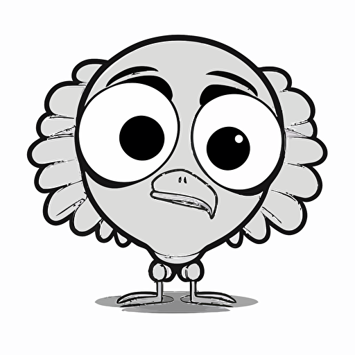 cute turkey in farm, big cute eyes, pixar style, simple outline and shapes, coloring page black and white comic book flat vector, white background