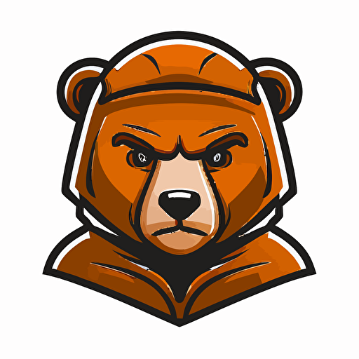 sports team mascot, head only, smart bear, front face, vector, minimalist, simple