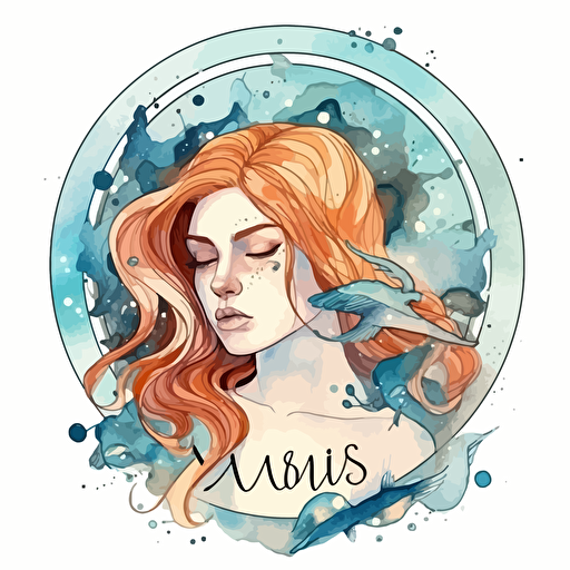 Aquarius zodiac sign in boho art style, intricated details, watercolors and flat vector mix