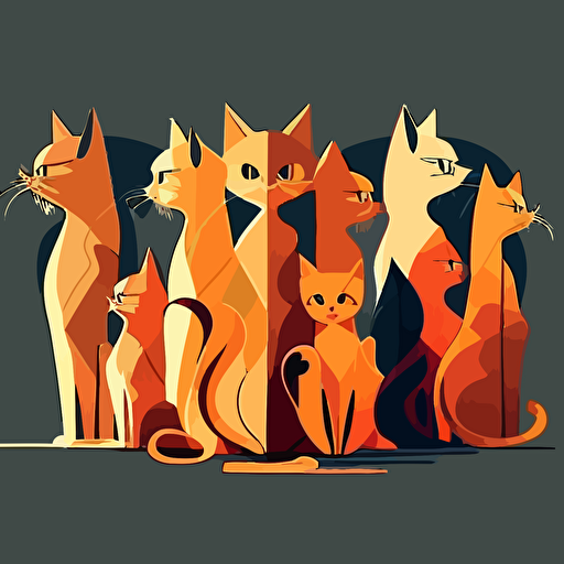 simple, vector art, vector, cartoon, 2d, simple, cool cats