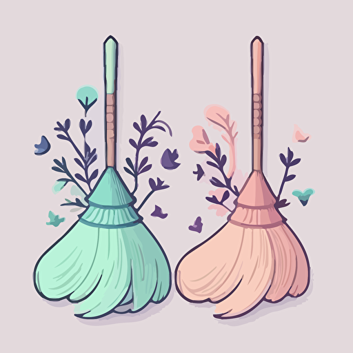Witch brooms, Sticker, Lovely, Pastel, Disney, Contour, Vector, White Background, Detailed