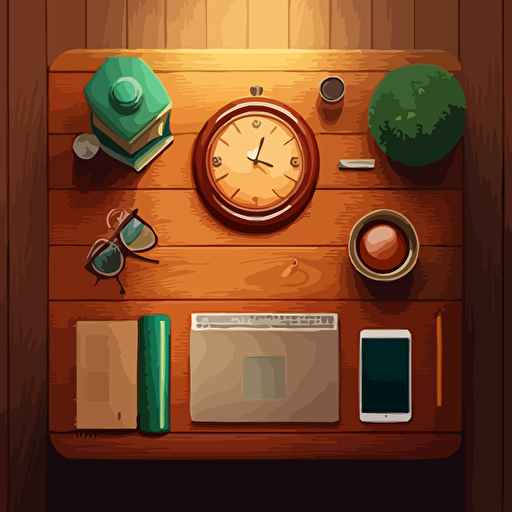 a empty wooden desk viewed from the top, it must have no clutter. Vector art style.