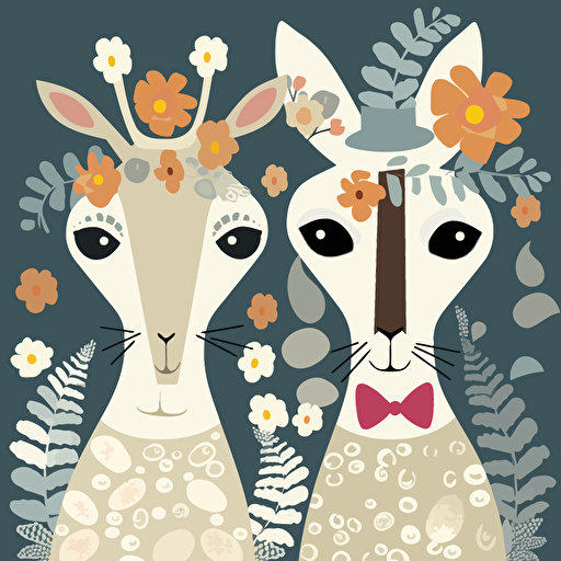 vector art of abstract animals dressed as a bride and groom