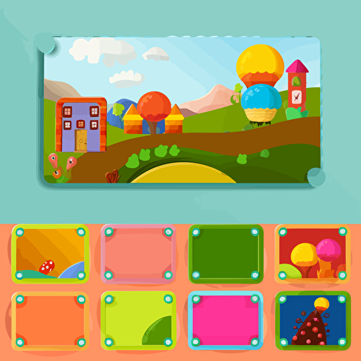 Design a learning panel, the center of the panel is solid color, the edge is textured, the edge design is interesting and simple, rich in details, designed for 6-year-olds, high saturated colors, detailed, flat style, vector, animation