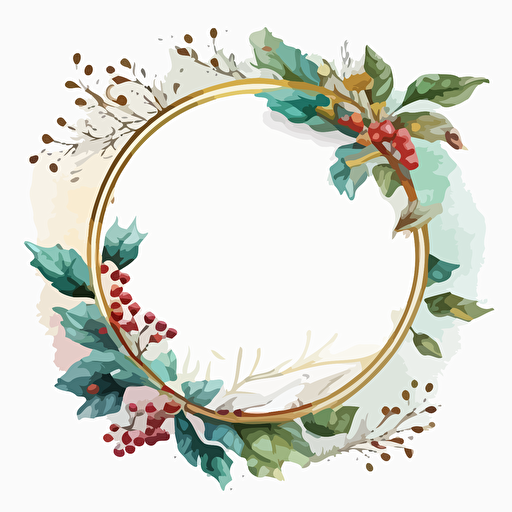 old fashion Christmas round place frame vector, Illustration, watercolor, sticker art, white background,