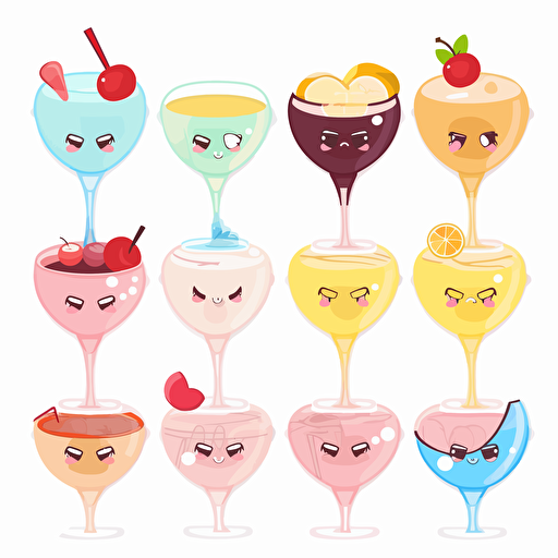 Kawaii cocktail garnish, flat, 2D, vector, 16 colors, white background, in anime chibi style
