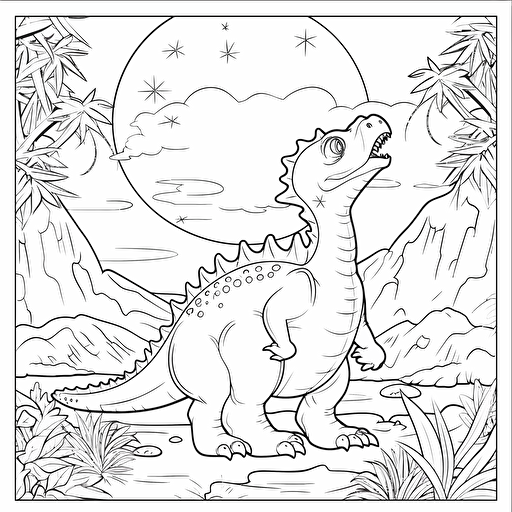2d illustration, simple vector dinosour coloring page