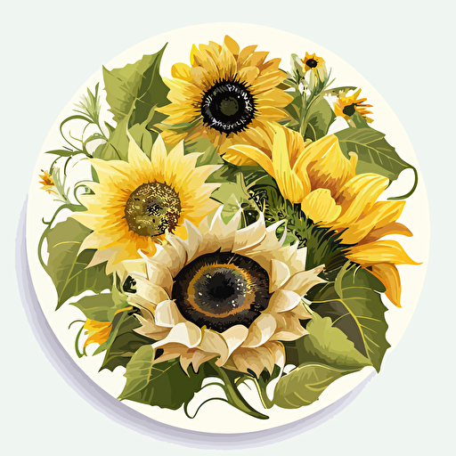 sunflowers vector,in round circle, white background