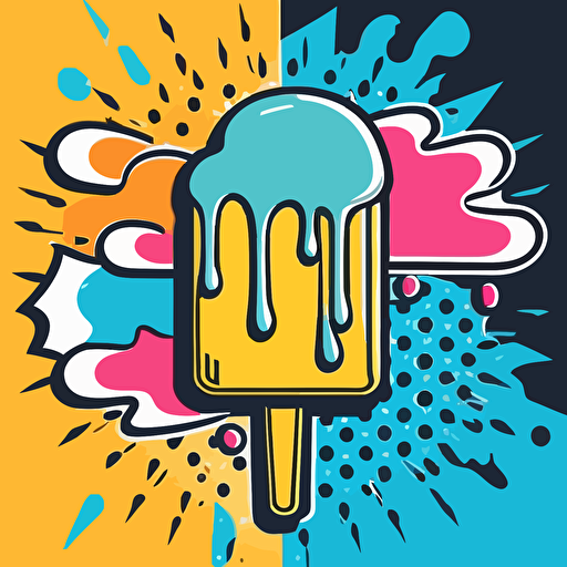 brand logo in pop art style, with a popsicle, and flow, flat, vector