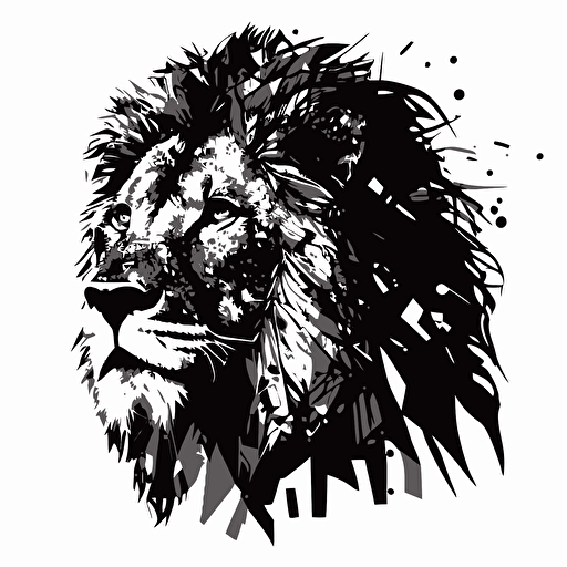pop art iconic logo of lion, black vector, on white background