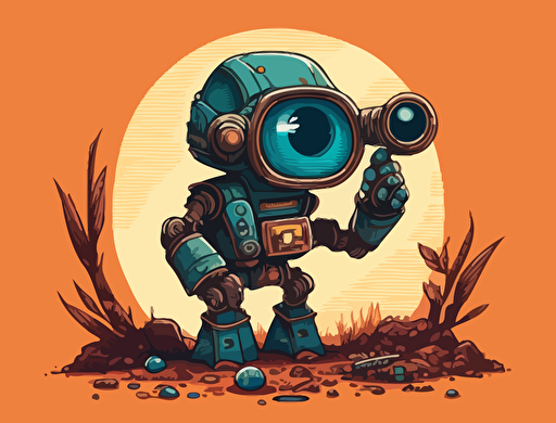 2d vector illustration of a robot looking through a magnifying glass