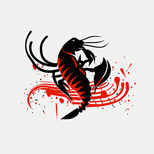 very simple logo for dancing crayfish, red and black colors, vector flat, PNG, SVG, flat shading, solid white background, mascot, logo, vector illustration, masterwork, 2D, simple, illustrator