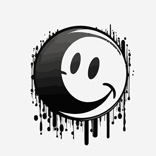 a highly stylized abstract vector logo in high gloss black and white styled like a smiley face that has a Sayless expression