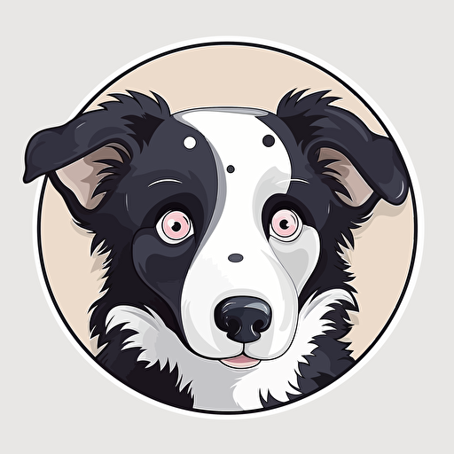 a cute happy border collie, sticker, vector, big eyes