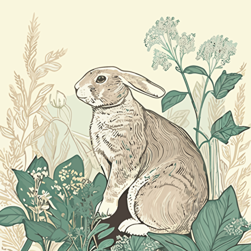 pdf vector drawing of a bunny with botanical background