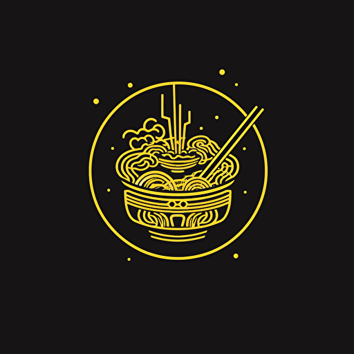 hot pot, logo, simple, vector, stroke, chinese style, yellow color, black background