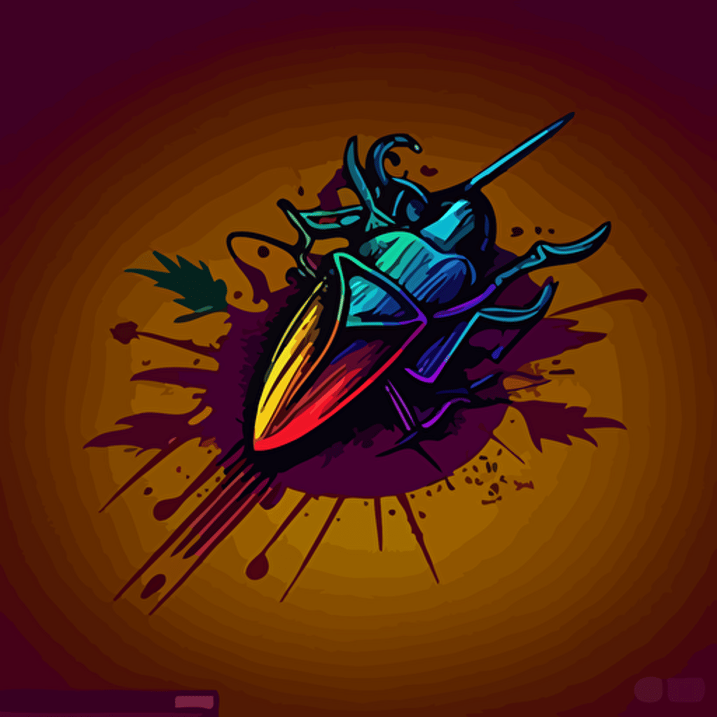 vector logo of a cartoon dead bug being stamped by a stilleto detailed dynamic bright colours
