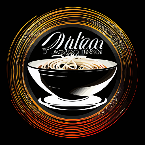 [dynamic], iconic logo of [a bowl of spaghetti bolognese with the bowl looking like a cd], [white] vector, on black [background]