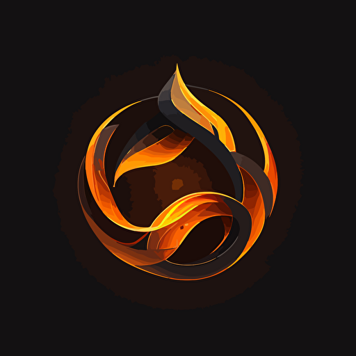 minimalist, logo, mobius symbol on fire, dark background, orange, vector, no shadows
