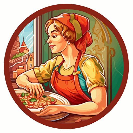 a vector art illustration logo of a ukrainian girl making pizza, no text