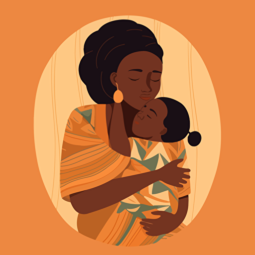 african parent and child embracing, flat design, vector style, doodle art, plain background