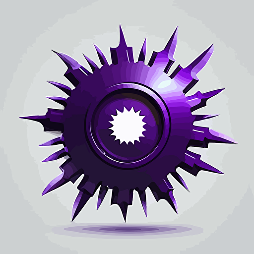 icon, logo, gear, small electric flame, white background, single color, purple, vector, no shadows