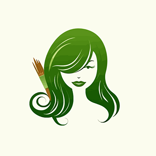 illustration vector logo represent long hair combined with hairdresser, happy, color pallete green