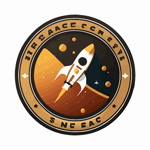 badge logo for an space company, flat, 2d, vector, sticker, 2 colors, on white background