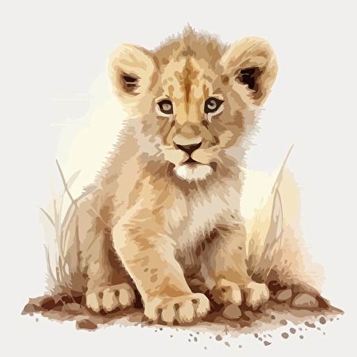 A lion cub looking at you, pastel colors, white background, vector art, watercolours style
