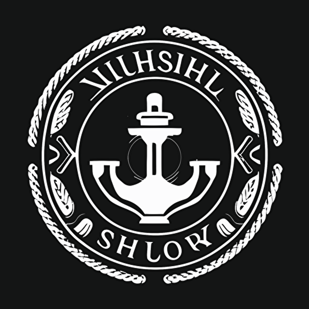 a super simple stencil black and white badge logo, professional, sleek, luxurious, modern vector. Lifebuoy with a hookah in the center. the hookah features an anchor as the bottom.