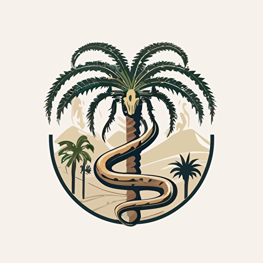 a flat vector logo of a snake and palm tree