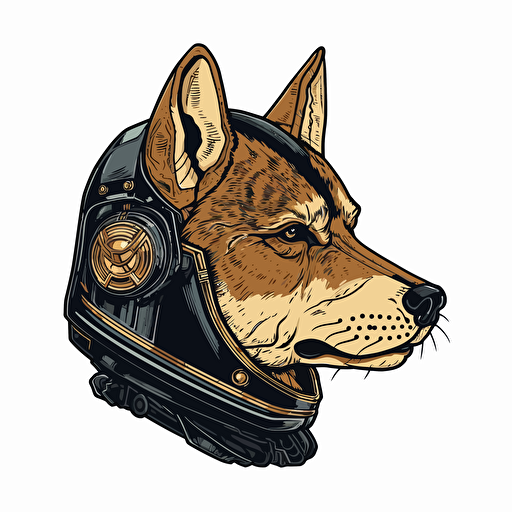 2/3 left side profile shot, cartoon anime 2d, Shiba Inu dark vador with helm, gummy colors, Vector illustration, white background