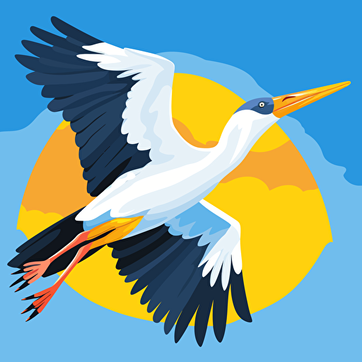 Stork, vector, ukrainean, flat, in flight, with ukrainean symbol