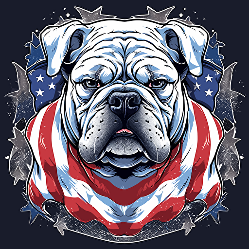 Tapastry design vector of a tough looking American bull dog 4th of July themed background Res white and Blue colors