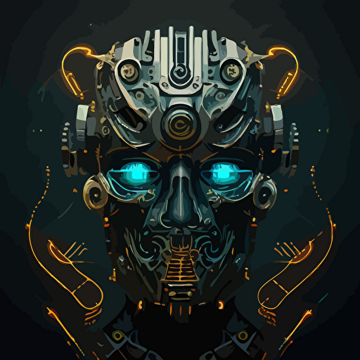 robotic face vector geometrical cables lights buttoms lasers