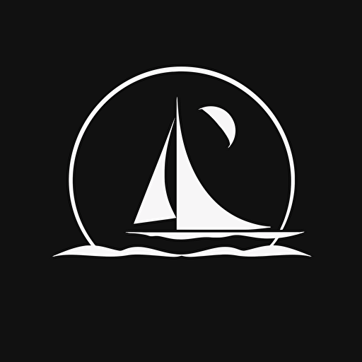 negative space flat vector logo design of a yacht, minimalism, black and white