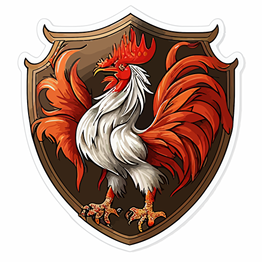 sticker of a fire rooster coat of arms, highly detailed, vector art, defined sticker cutout, plain white background, 32k