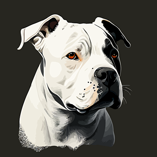 vector style fat pitbull/bulldog mix, white with black ear, huge eyes